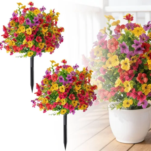 Flores artificiales resistentes a los rayos UV: flores artificiales de 16 pulgadas para exteriores - Estacas de jardín de flores sintéticas