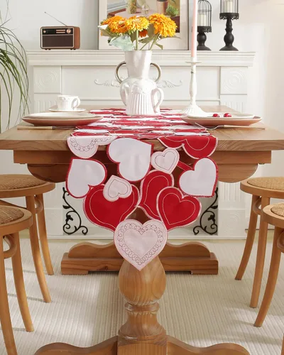 Miniatura 4 de Decoración del día de San Valentín, camino de mesa para el día de San Valentín, 70 pulgadas de largo, decoración de corazón bordado para el hogar
