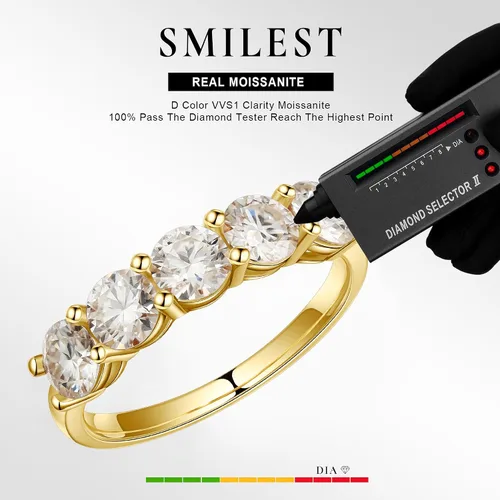 Miniatura 5 de SMILEST 5 Stone Moissanite Rings for Women, D Color VVS1 Clarity Brilliant Round Lab Created Diamond Rings 14K White Yellow Rose Gold Vermeil
