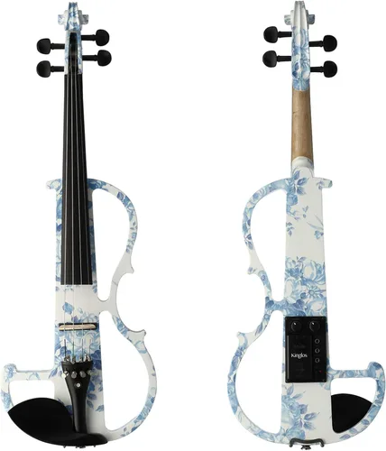 Miniatura 2 de Kinglos Kit de violín eléctrico y silencioso avanzado de madera maciza de color blanco y azul con accesorios de ébano tamaño completo (DSG1201)