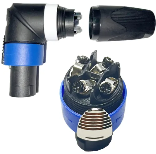 Miniatura 4 de CESS Conectores adaptador de cable Speakon en ángulo recto de codo, 4 polos en forma de L de alta carga para altavoz, bloqueo giratorio compatible
