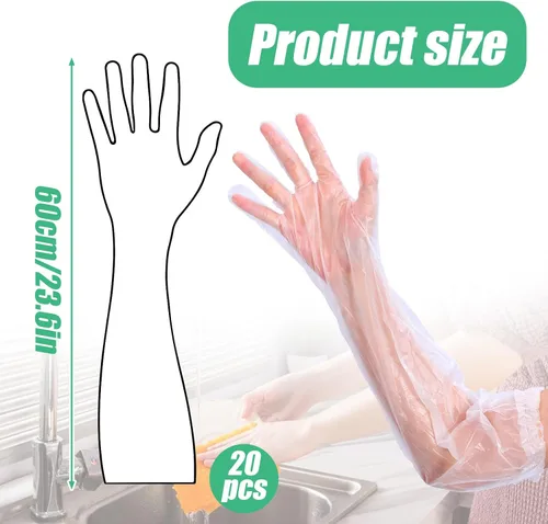 Miniatura 2 de 20 guantes de limpieza de goma desechables largos transparentes, guantes de plástico para lavar platos, guantes de plástico desechables impermeables
