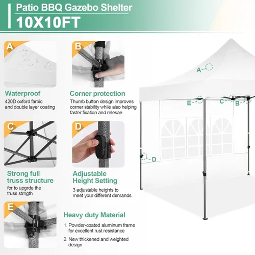 Miniatura 172 de COBIZI Tienda de campaña desplegable de 6.6 x 6.6 pies, toldo resistente, fácil de instalar, impermeable, para exteriores, fiestas, playa, jardín