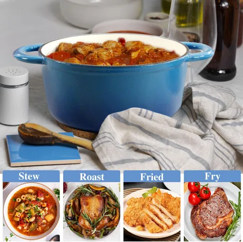 Miniatura 7 de COOKWIN Olla de hierro fundido esmaltada con tapa antiadherente, olla recubierta de esmalte antiadherente, azul, 3 QT