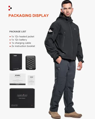 Miniatura 6 de DEWBU Chaqueta de hombre con calefacción eléctrica para invierno y con batería de 12 V, abrigo con revestimiento suave para exteriores