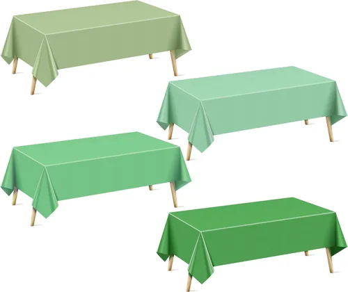 Miniatura 49 de Mantel rectangular de la serie azul y verde, 4 piezas, 54 x 72 pulgadas, color sólido, impermeable y a prueba de derrames, mantel de plástico