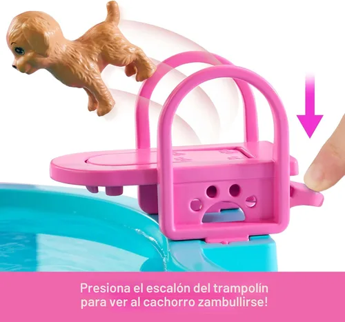 Miniatura 3 de Barbie Juego de piscina de ensueño con 6 áreas de juego, incluyendo tobogán y jacuzzi burbujeante, además de más de 20 accesorios como mascota
