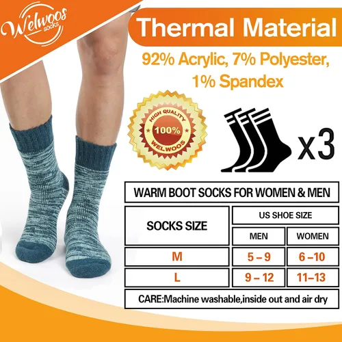 Miniatura 5 de 3 pares de calcetines térmicos cálidos para mujeres y hombres, calcetines de esquí de invierno con aislamiento para botas gruesas para clima frío