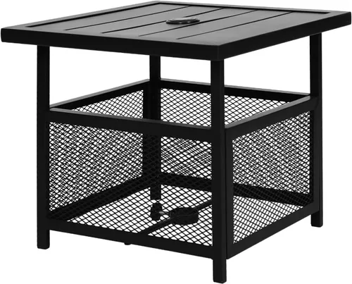 Miniatura 3 de Crownland Mesa auxiliar cuadrada para patio al aire libre con agujero para sombrilla de 1.57 pulgadas para jardín, piscina, patio trasero