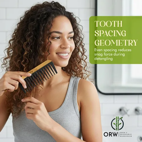 Miniatura 4 de Peine de dientes anchos de bambú OBW – desenredante para cabello rizado, grueso y natural – Dimensiones: 5.8 x 2.1 pulgadas, 1.1 oz – Peine ligero