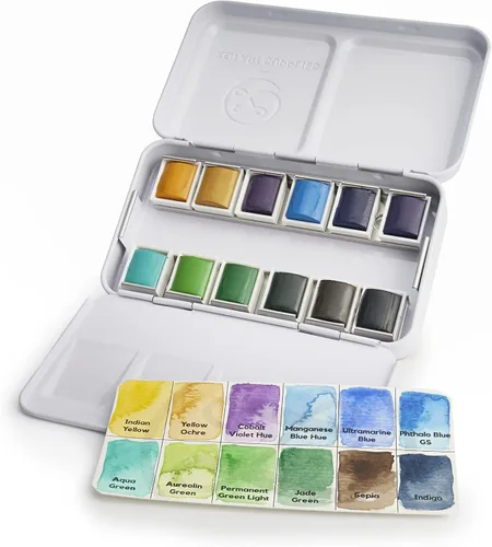 Miniatura 4 de ZenART Supplies Juego de pintura de acuarela profesional Vista – No tóxico 12 medias bandejas en lata de metal paleta portátil de viaje vibrante 07.