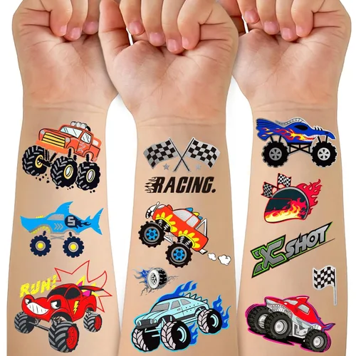75 piezas de tatuajes temporales Hot Wheels para niños, decoraciones de cumpleaños Hot Wheels, recuerdos de fiesta Hot Wheels, tatuajes temporales