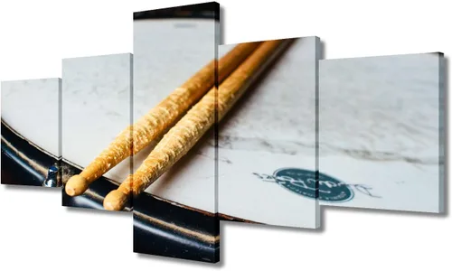 Miniatura 49 de Arte de pared en blanco y negro, kit de batería de jazz morado sobre fondo negro, pinturas de 5 paneles, lienzo, arte de pared para decoración