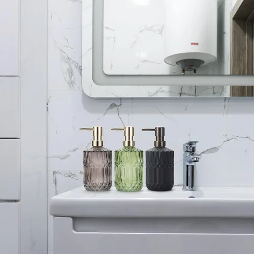 Miniatura 3 de IVAILEX Dispensador de jabón de vidrio de 12 oz/13.2 fl oz para baño y cocina, dispensador de jabón de manos/loción con bomba de plástico ABS, gris