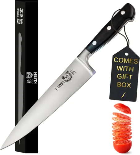 Kuma Chef cuchillo de 8 pulgadas. Corta como un sueño. Mejor cuchillo de chef afiladísimo para tallar, rebanar y cortar en cubos. Mango ergonómico.