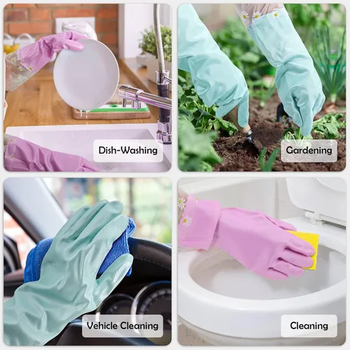Miniatura 5 de KAQ Guantes de limpieza de goma reutilizables para lavavajillas: 3 pares de guantes de cocina domésticos sin látex para lavar platos