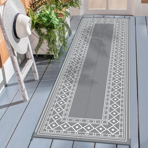 Miniatura 21 de GENIMO Alfombra de Exterior 5'x8' Impermeable para Patio, Alfombra de Paja de Plástico Reversible para Exteriores, Alfombras de Camping para Negro