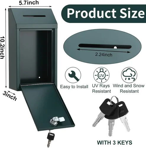 Miniatura 2 de Caja de donación de metal con ranura para cerradura, 10.2 x 5.7 x 3 pulgadas, caja de colección segura, caja de sugerencias para colección