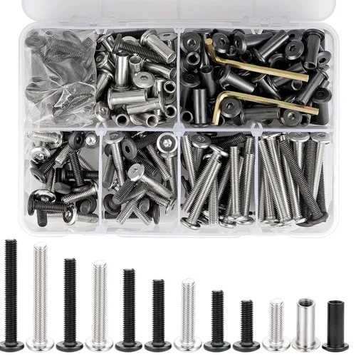 Miniatura 11 de 25 tornillos hexagonales negros y tuercas de barril M6x20mm para muebles, tornillos hexagonales negros y tuercas de barril, tornillos de fijación