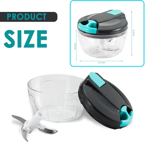 Miniatura 7 de Procesadores de alimentos manuales multifunción y picadora con tapa y asa, prensa de ajo, trituradora de verduras, adecuada para cebollas, ajo, Azul