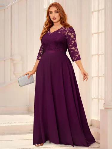 Miniatura 3 de Miusol Vestido largo formal de encaje floral con cuello en V para mujer, talla grande, para dama de honor, fiesta
