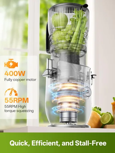Miniatura 5 de Juicer Machines with 5.8" Large Feed Chute, 450W Cold Press Juicer for Whole Vegetables and Fruits, Slow Masticating Juicer Easy to Clean Juice