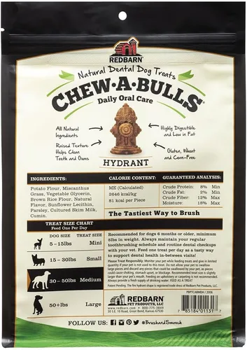 Miniatura 8 de Redbarn Chew-A-Bulls, paquete de 12 – Golosinas dentales para perros de forma de hidrante mediano – Cuidado bucal diario con divertidas crestas