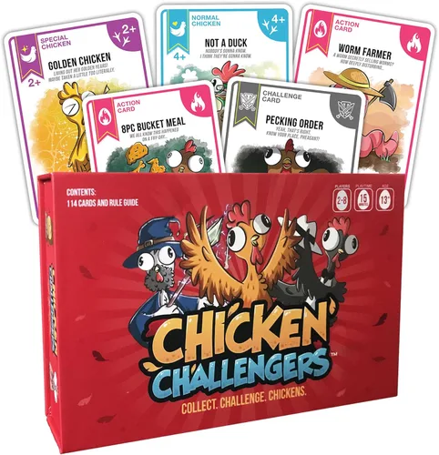 Chicken Challengers Juego de cartas: estrategia hilarante para adultos y adolescentes, noche de juegos familiares, 2-8 jugadores, mayores de 13