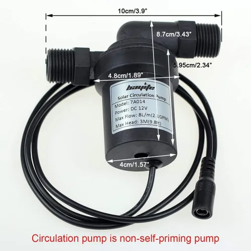Miniatura 2 de BYT-7A014 Bomba de circulación de agua caliente solar de 12 V CC, bajo nivel de ruido, cabezal de descarga de 3 m, 2.1 GPM