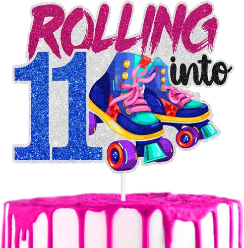 Miniatura 8 de Decoración de pastel de patinaje sobre ruedas para cumpleaños número 8, fiesta de cumpleaños temática de niño o niña, fiesta de club, fiesta