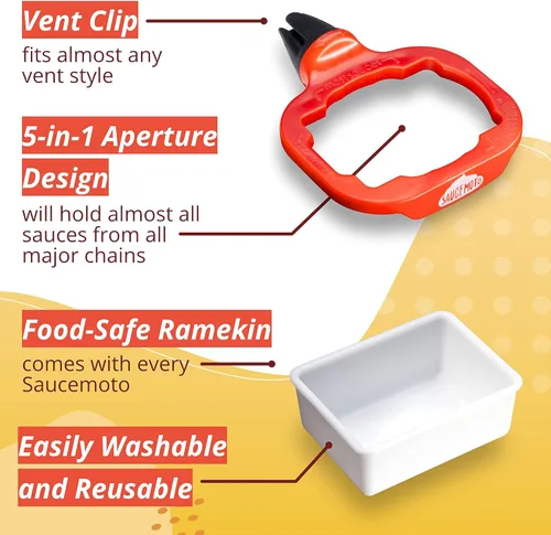 Miniatura 5 de Recipiente para salsa con clip Saucemoto Un soporte para salsas en el auto para salsa de tomate y salsas para sumergir. Como lo viste en Shark Gris