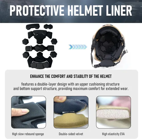 Miniatura 5 de Almohadillas tácticas para casco, universal Airsoft para exteriores, repuesto interno de espuma viscoelástica, kit de acolchado para casco