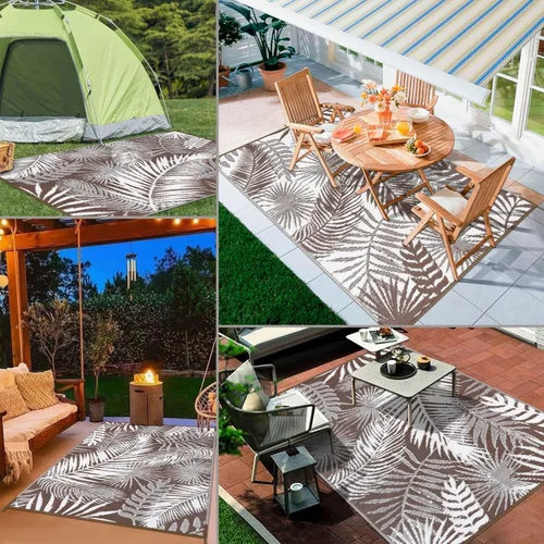 Miniatura 4 de Alfombras para Exteriores 9'x12' para Patios, Alfombra de Paja de Plástico Reversible para Exteriores en Claro, Alfombra de Exterior Grande para RV