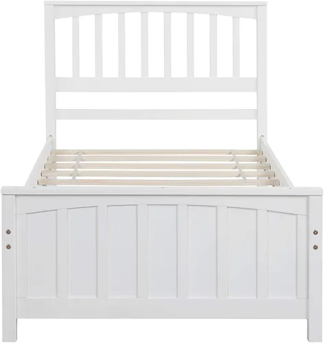 Miniatura 3 de Harper & Bright Designs Cama de plataforma de madera de tamaño individual con cabecero, no necesita somier, color blanco