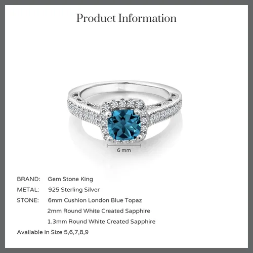Miniatura 6 de Gem Stone King Anillo de compromiso de plata de ley 925 de 0.236 in con piedra natal y zafiro blanco creado con acento Anillo de compromiso