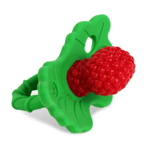 RaZbaby RaZberry - Mordedor de silicona y chupete para alivio de la dentición en bebés, grado alimenticio, libre de BPA, diseño manos libres,