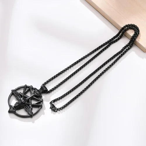Miniatura 7 de TempBeau Collar con colgante de pentagrama satánico baphomet Hecho a mano cadena de eslabones de pentáculo boca abajo iglesia satanista punk gótico