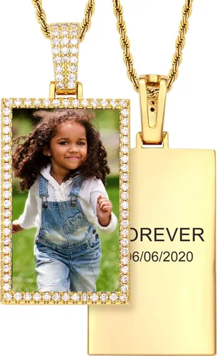 TUHE - dije personalizado con texto o imagen personalizada de Hip Hop, chapado en oro de 18 quilates o platino AAA CZ, de Iced Out Zircon, con foto,