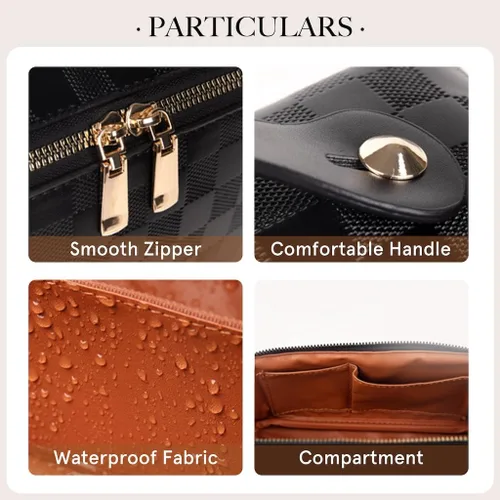 Miniatura 6 de Bolsas de maquillaje a cuadros de gran capacidad, bolsas de cosméticos portátiles de viaje, bolsa de aseo abierta y plana para mujeres y niñas