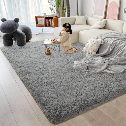 Miniatura 4 de Alfombra gris grande de 6 x 9 pies para sala de estar, dormitorio, alfombra de área de pelo mullido, alfombra de felpa antideslizante