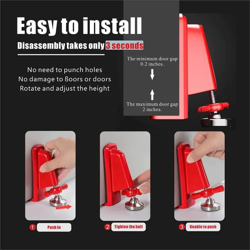 Miniatura 5 de Cerraduras de puerta portátiles para seguridad de viaje - Tope de puerta antirrobo, cerradura de puerta para apartamento y hotel - Protección