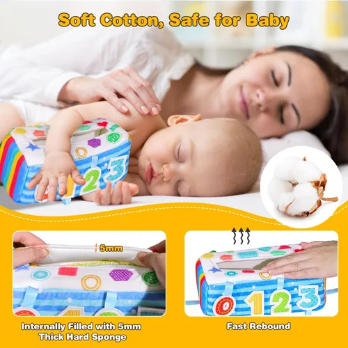 Miniatura 6 de Caja de pañuelos para bebé, caja de pañuelos Montessori suave, juguetes para bebés de 6 a 12 meses, bufandas de seda sensoriales de papel arrugado