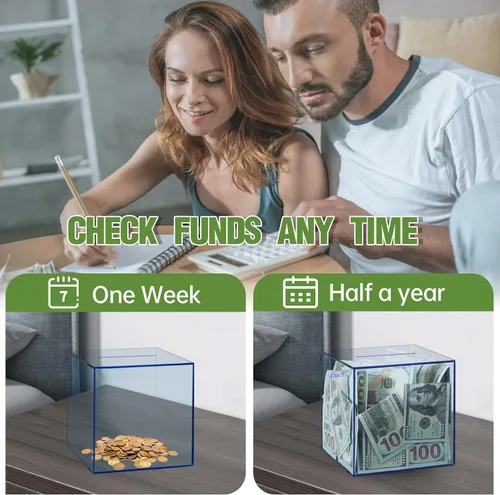 Miniatura 3 de Alcancía transparente para adultos/niños, caja de dinero de acrílico que no se puede abrir para ahorrar dinero en efectivo y monedas, debe romperse