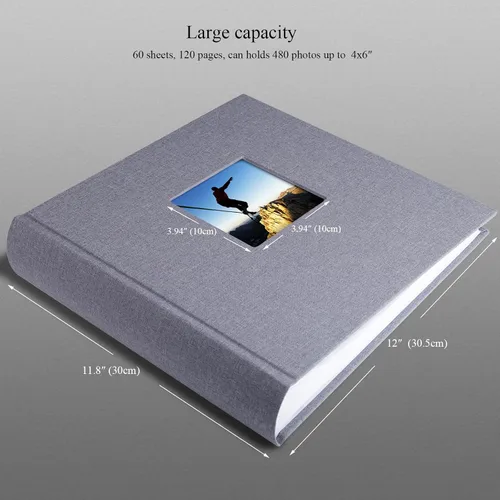 Miniatura 5 de Álbum de fotos con espacio de escritura, álbum de fotos de alta calidad, 120 páginas para 3 x 5, 4 x 6, 5 x 7, 6 x 8, 8 x 10, cubierta de lino