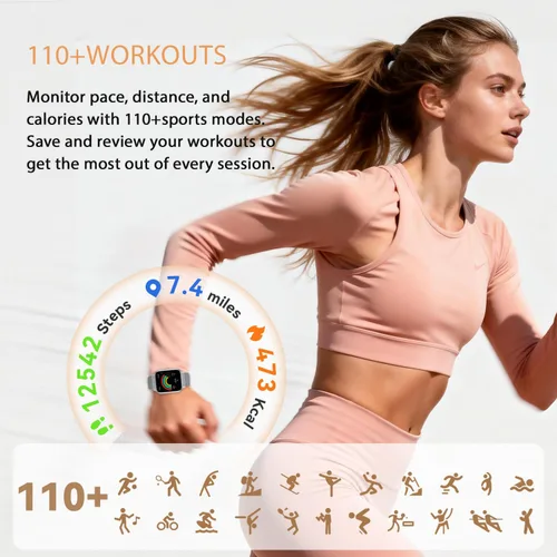 Miniatura 6 de Reloj inteligente para mujeres y hombres, batería de 1000 mAh, contador de actividades, compatible con Android iPhone iOS, 3 correas Plateado