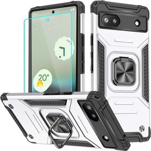 Miniatura 19 de HNHYGETE Funda para Pixel 6a con protector de pantalla HD, soporte giratorio de grado militar de 360° (resistente) a prueba de golpes para Google