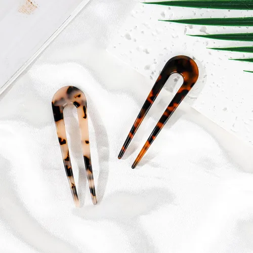 Miniatura 7 de CURASA Horquillas de pelo francesas de tortuga en forma de U, 2 piezas de acetato de celulosa para moños, accesorios de peinado duraderos