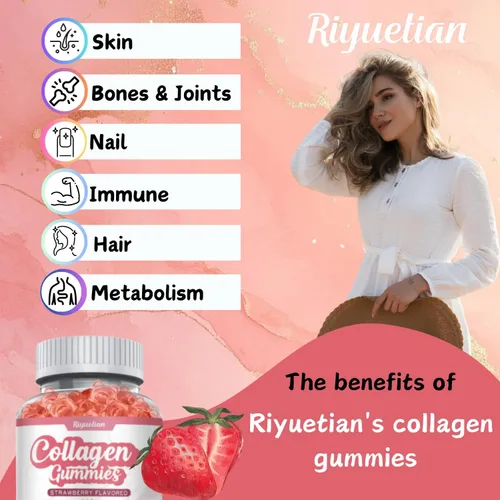 Miniatura 3 de Gomitas de colágeno con vitamina C, zinc y biotina, suplemento de belleza con sabor a fresa, suplemento de péptidos de colágeno hidrolizados