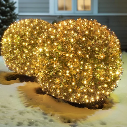 Miniatura 12 de Red de luces LED verdes de Navidad para exteriores, 120 LED de 6 x 5 pies, tira de luces de malla conectables para exteriores e interiores
