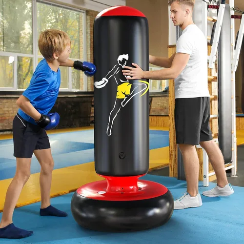 Miniatura 2 de QPAU Saco de boxeo más grande y estable para niños con guantes de boxeo, bolsa de boxeo inflable alta de 66 pulgadas, regalos para niños y niñas